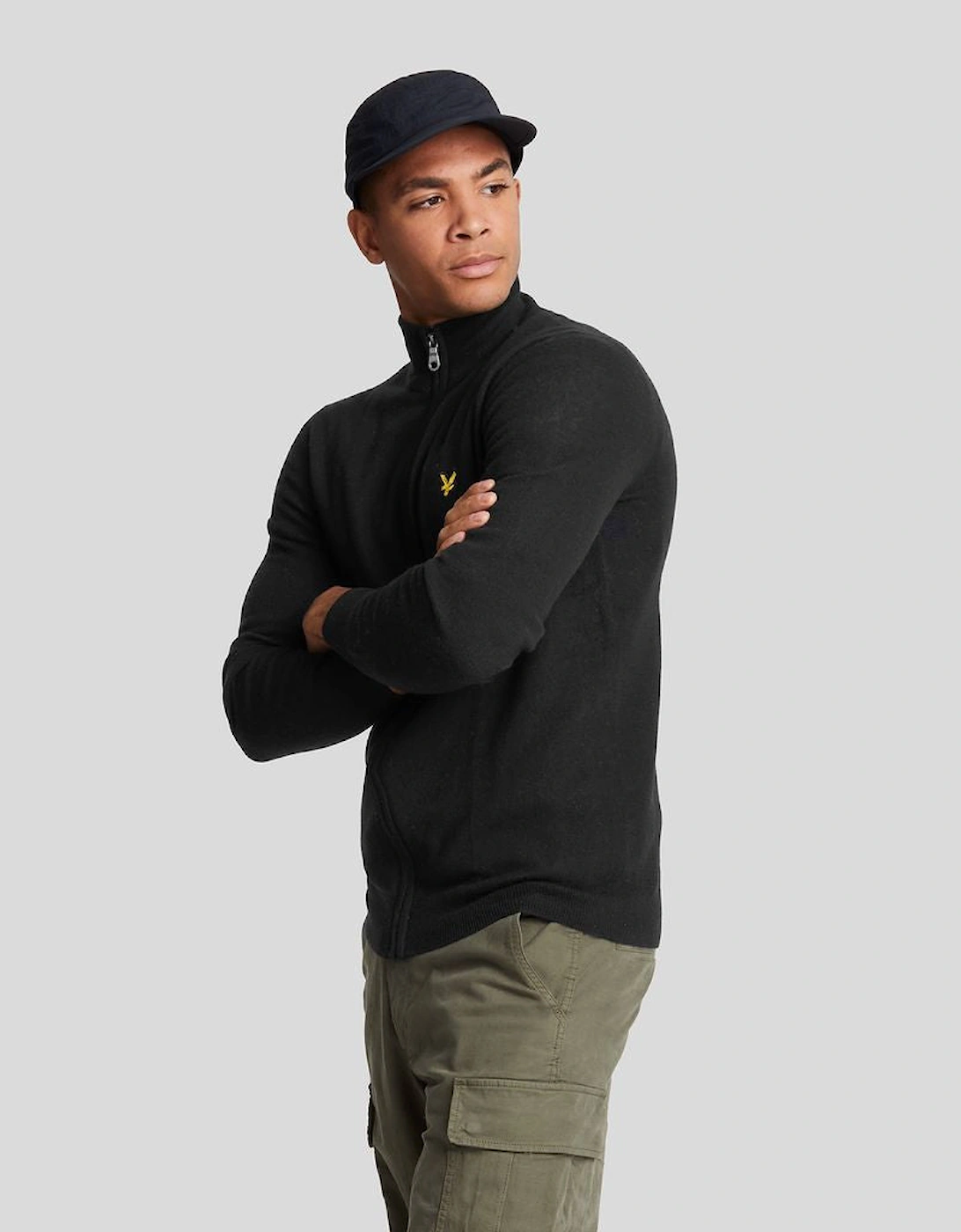 Lyle And Scott Men's Black Lambswool Blend Zip Cardigan  44 Xxl