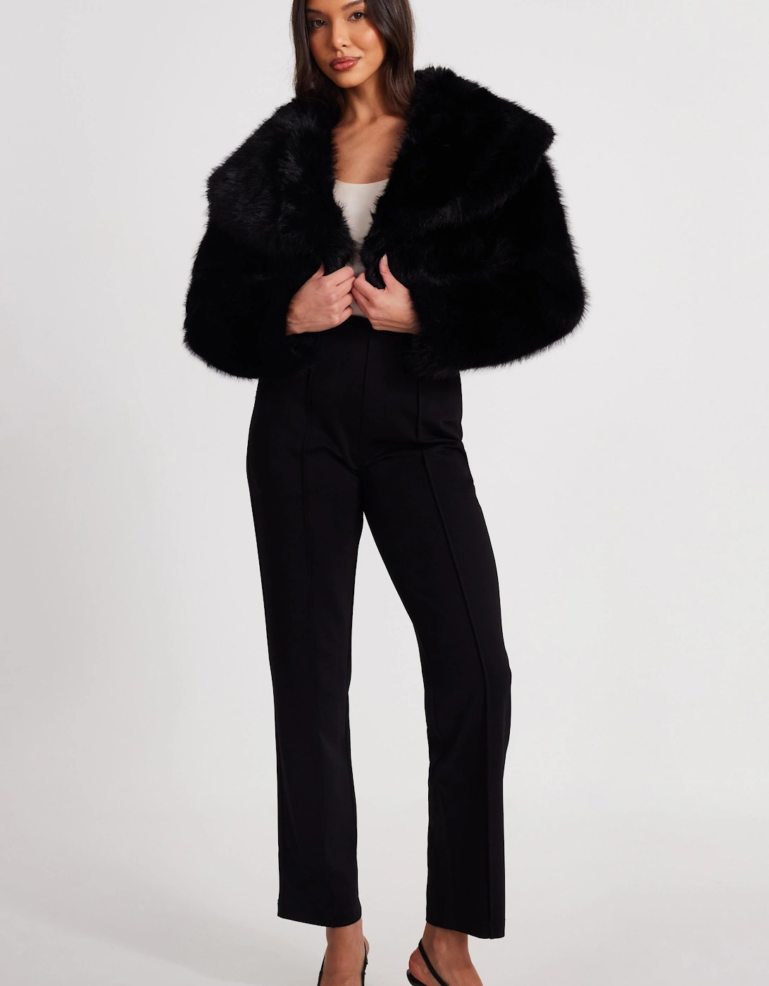 Black Faux Fur Cropped Jacket, 2 of 1