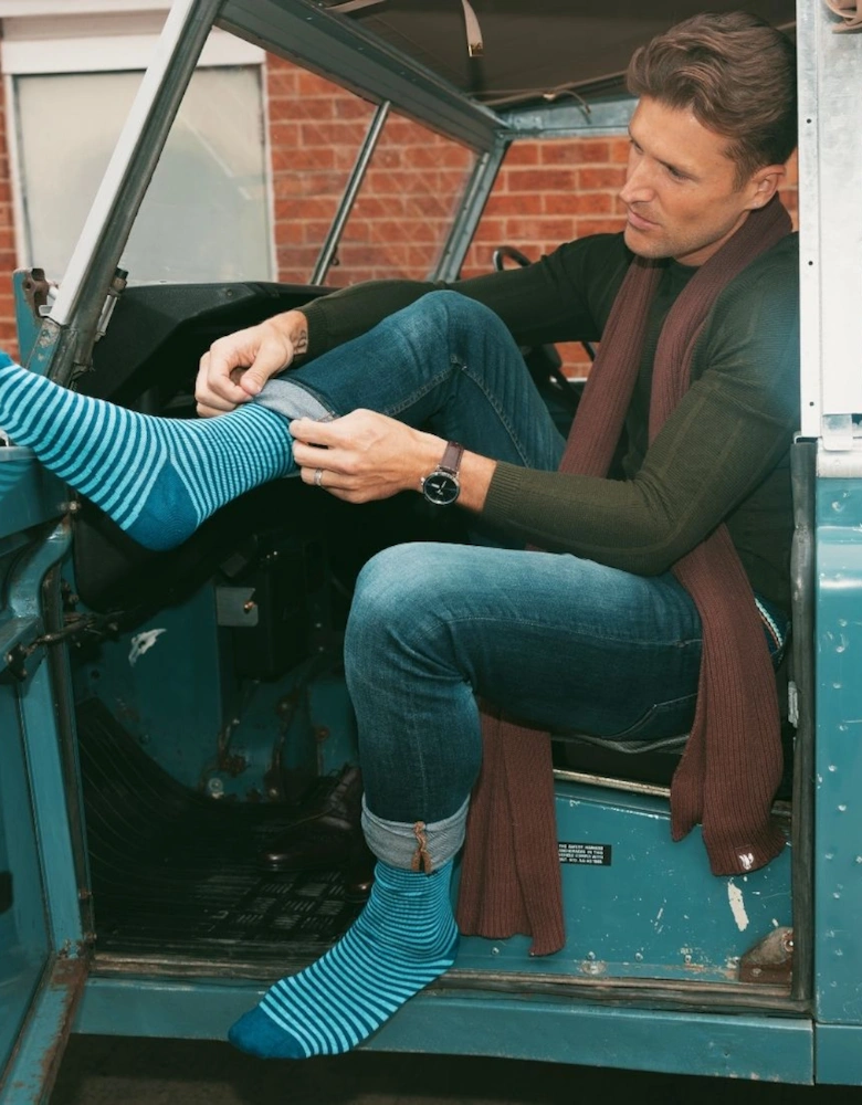 Narrow Stripes Bamboo Socks, Blue/navy