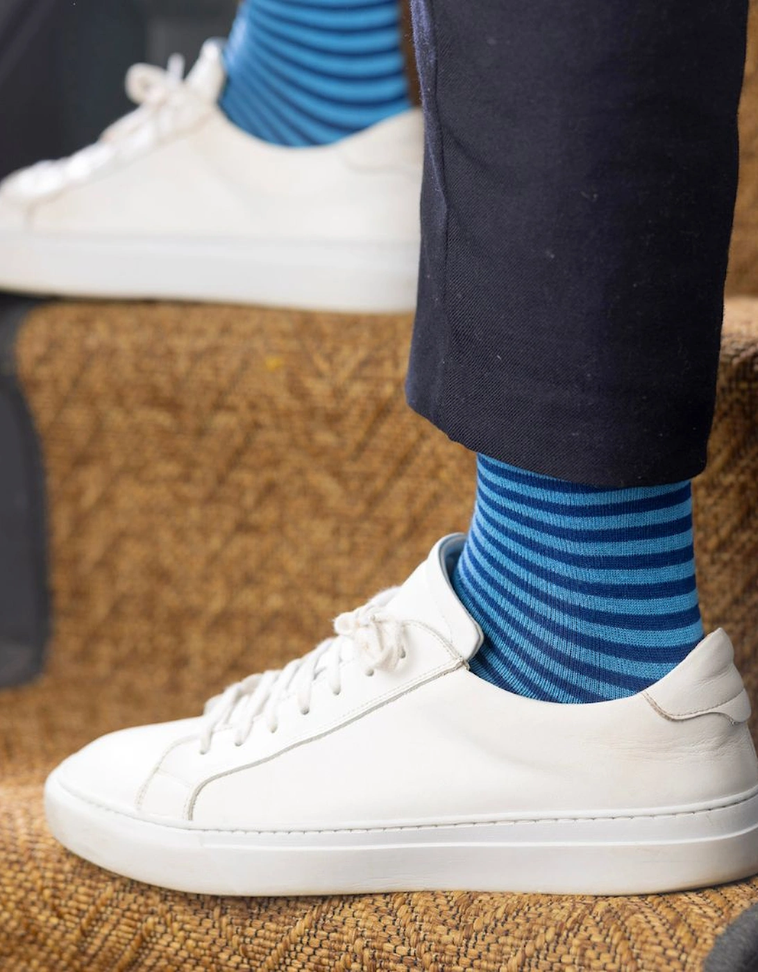 Narrow Stripes Bamboo Socks, Blue/navy