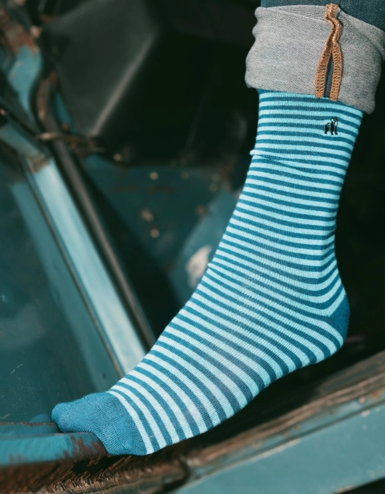 Narrow Stripes Bamboo Socks, Blue/navy