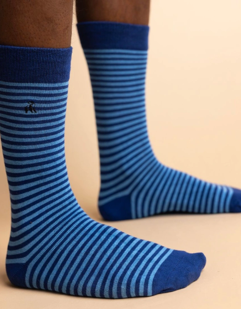 Narrow Stripes Bamboo Socks, Blue/navy