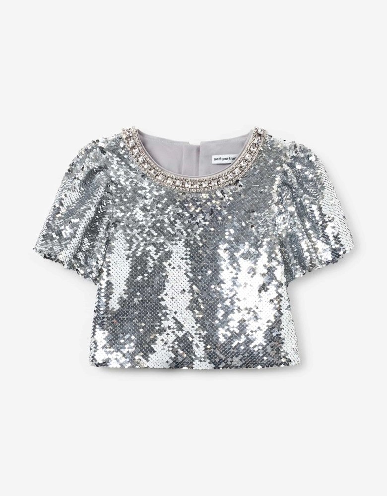 Girls Sequin Top in Silver
