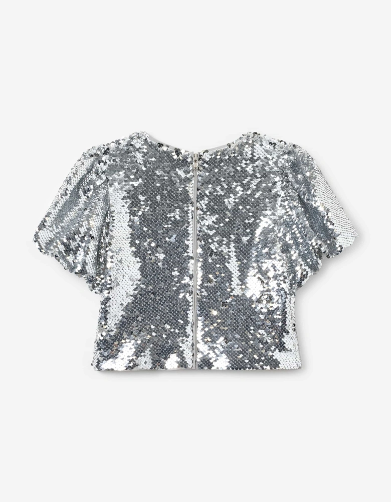 Girls Sequin Top in Silver