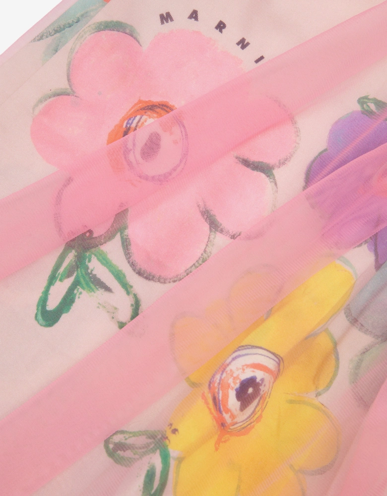 Girls Flower Print Sleeveless Dress in Pink