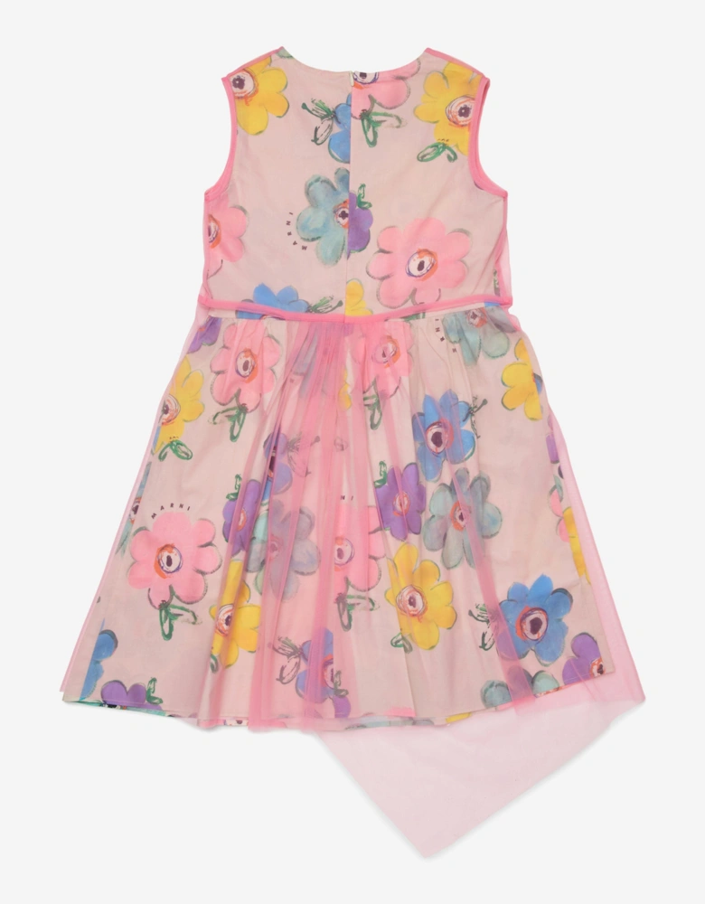 Girls Flower Print Sleeveless Dress in Pink