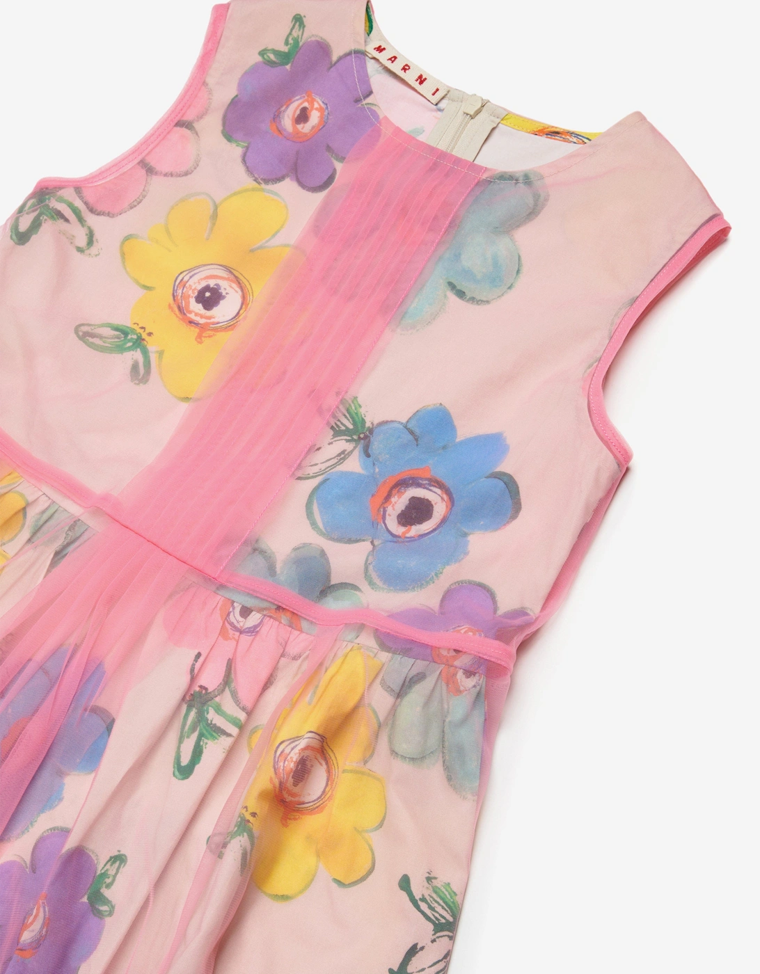 Girls Flower Print Sleeveless Dress in Pink