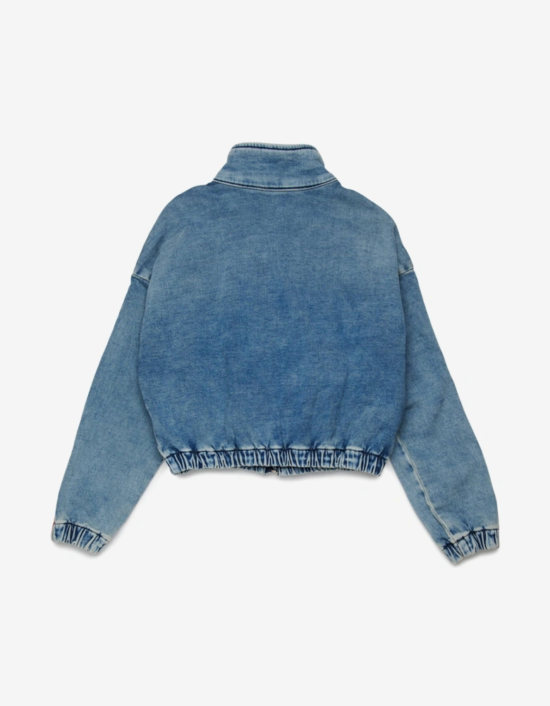 Girls Embroidered Logo Denim Jacket in Blue