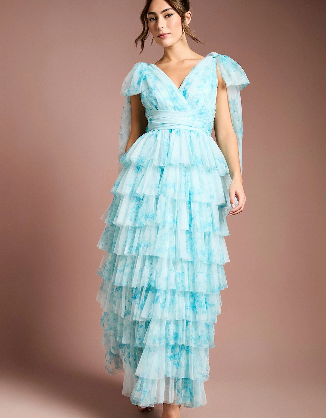 Printed Ruffle Mesh Maxi Dress, 2 of 1