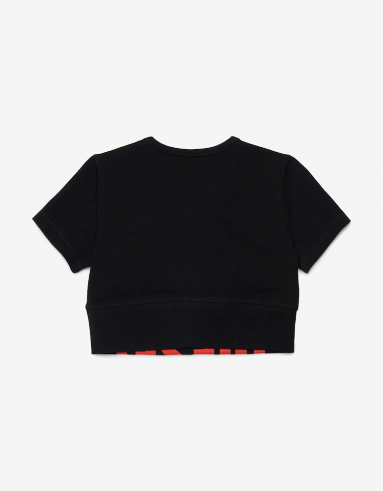 Girls Cropped Logo T-Shirt in Black