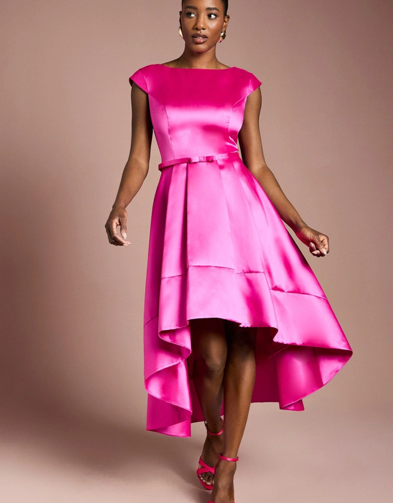 Twill Hi-Lo Printed Midi Dress