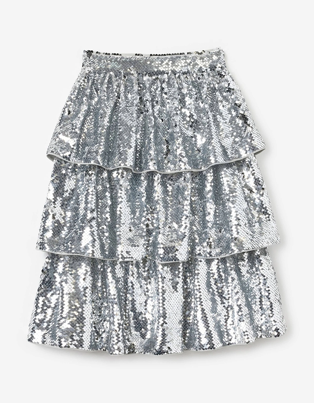 Self Portrait Girls Multi  Sequin Tiered Skirt  Silver - Size 10 Years/11 Years/12 Years Kids