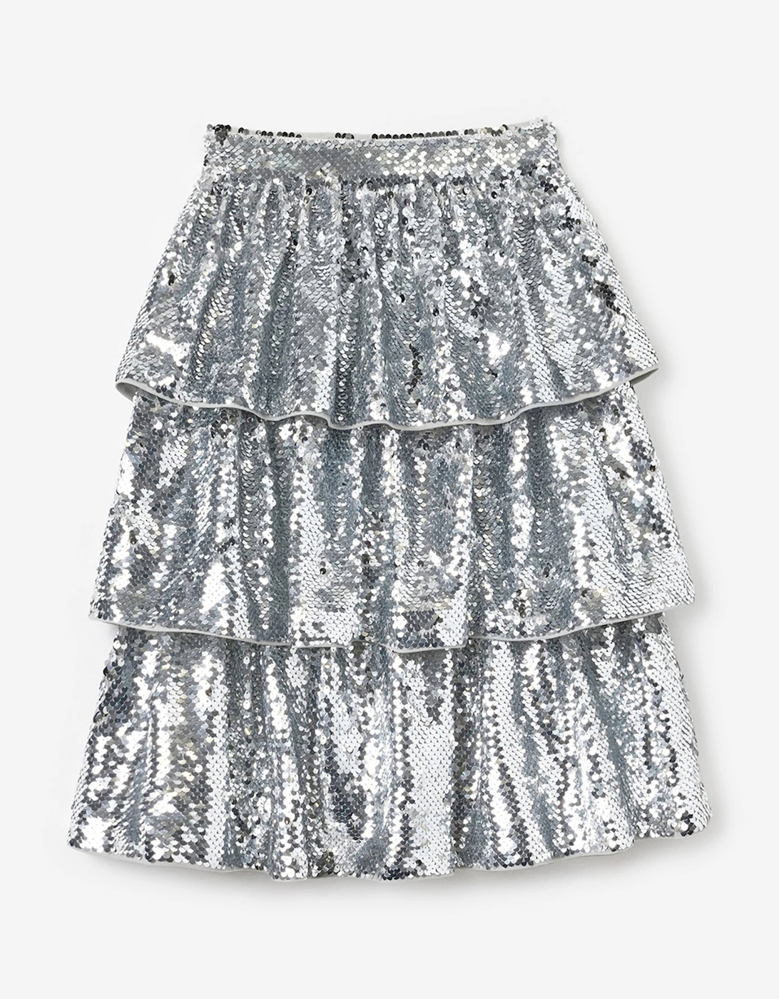 Girls Sequin Tiered Skirt in Silver, 5 of 4