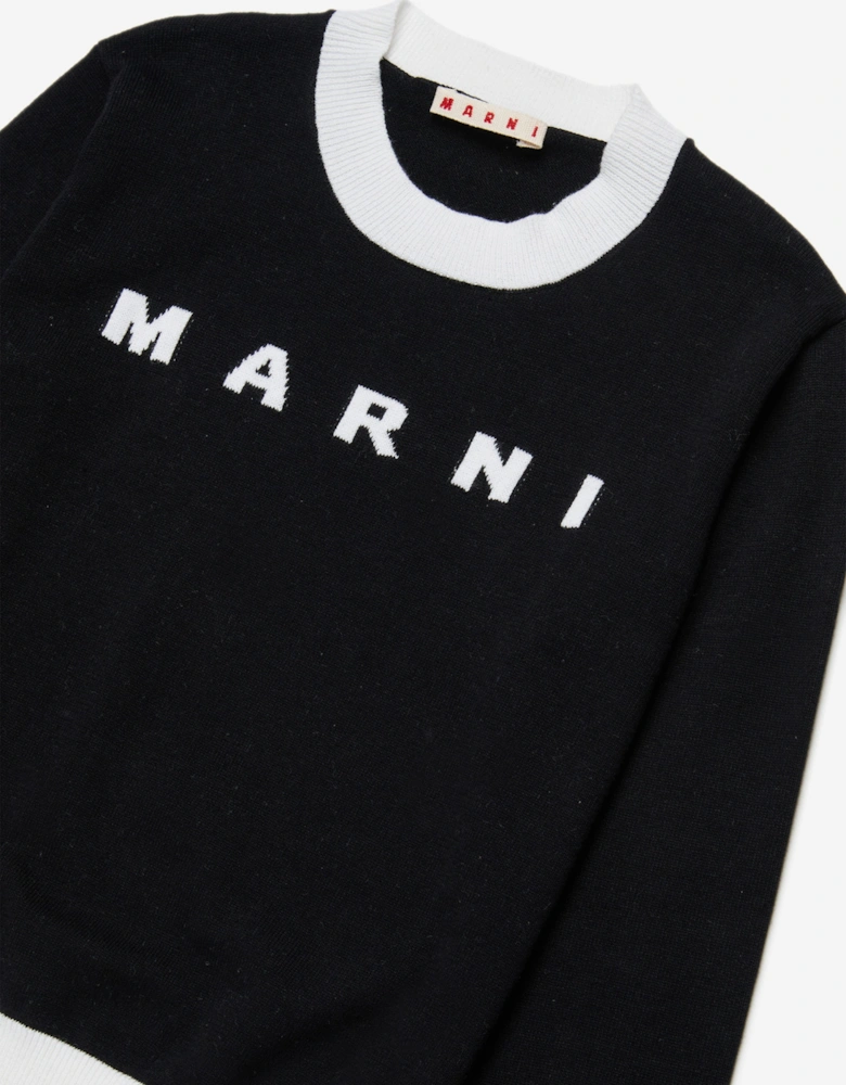 Kids Cotton Knit Logo Jumper in Black