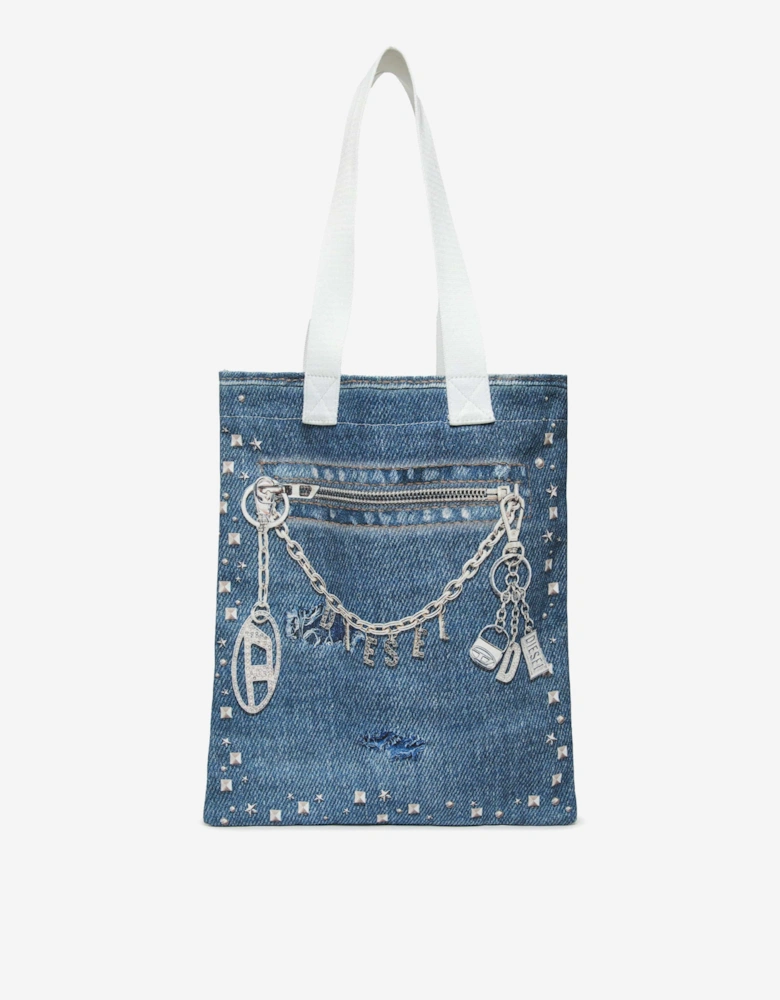 Girls Denim Effect Tote Bag in Blue (34cm)