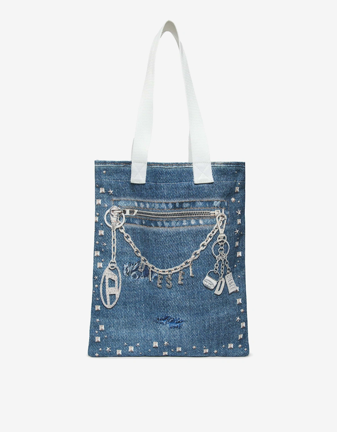 Girls Denim Effect Tote Bag in Blue (34cm), 5 of 4