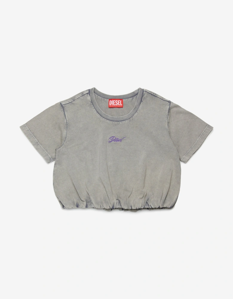 Girls Embroidered Logo Cropped T-Shirt in Grey