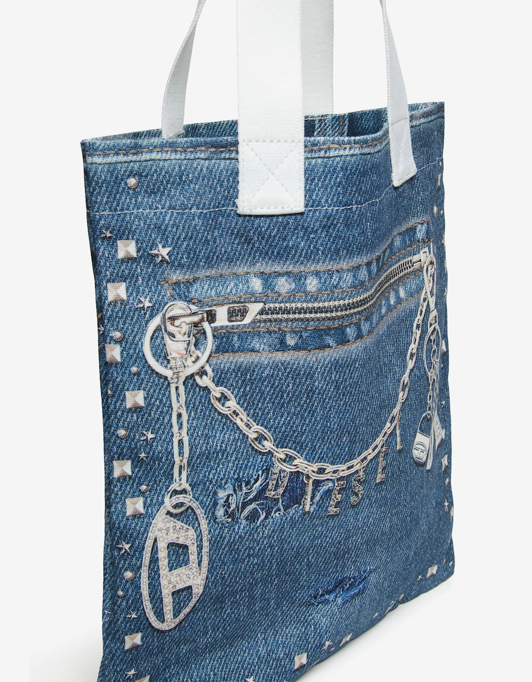 Girls Denim Effect Tote Bag in Blue (34cm)