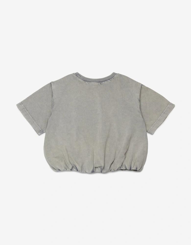 Girls Embroidered Logo Cropped T-Shirt in Grey