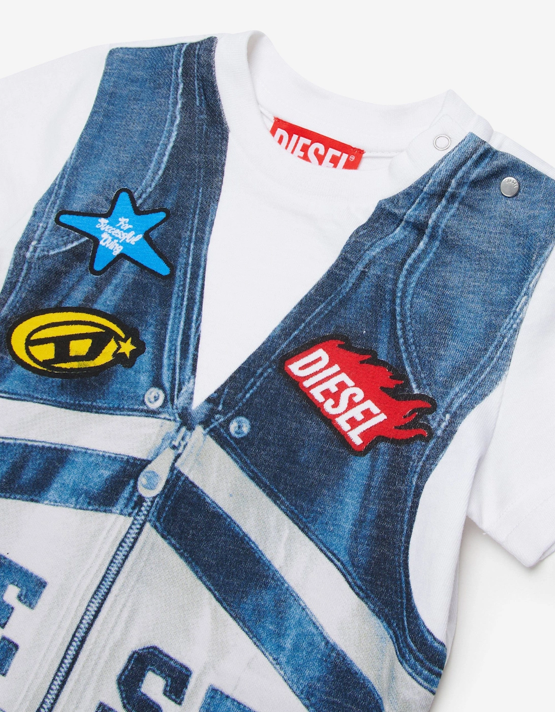 Baby Boys Denim Vest Print T-Shirt in White