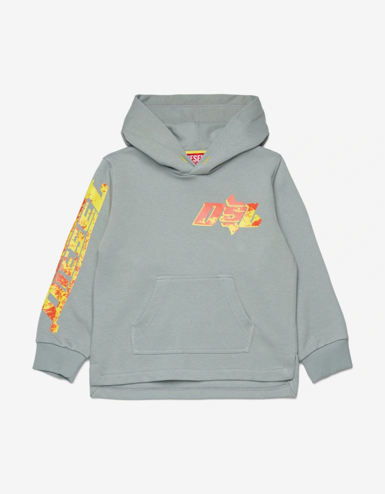 Boys Logo Print Hoodie in Grey