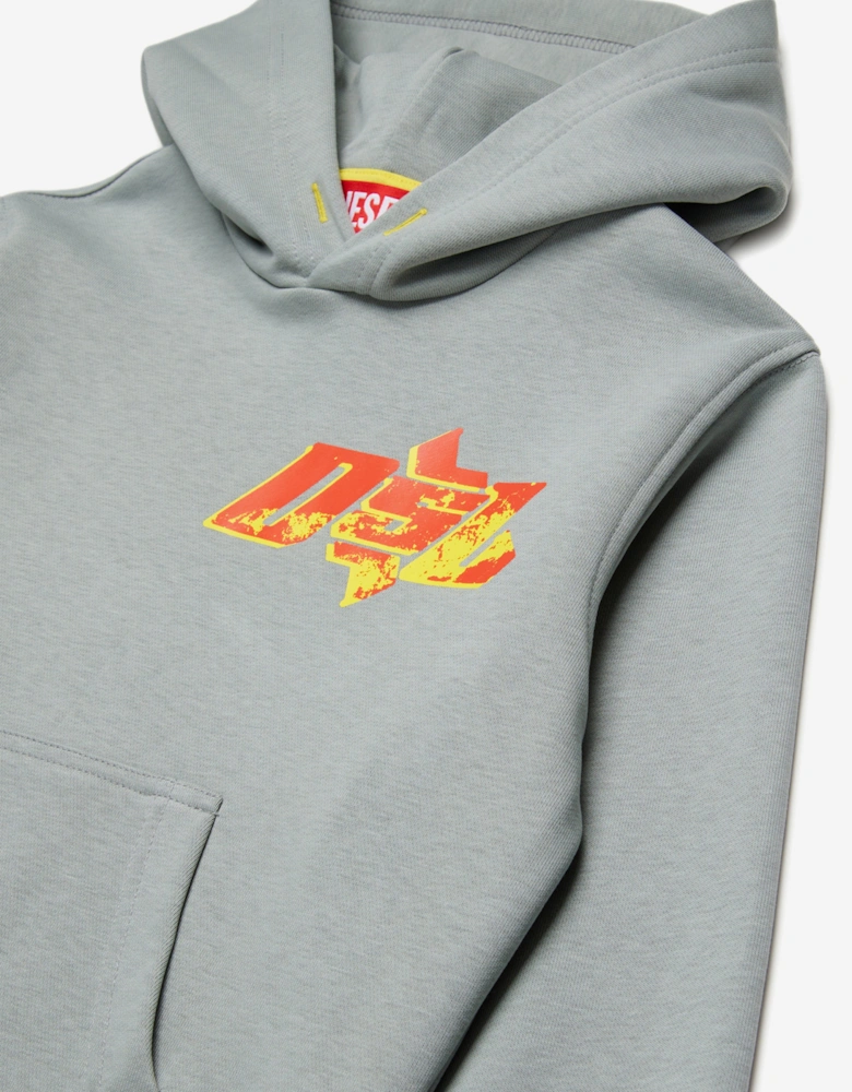 Boys Logo Print Hoodie in Grey