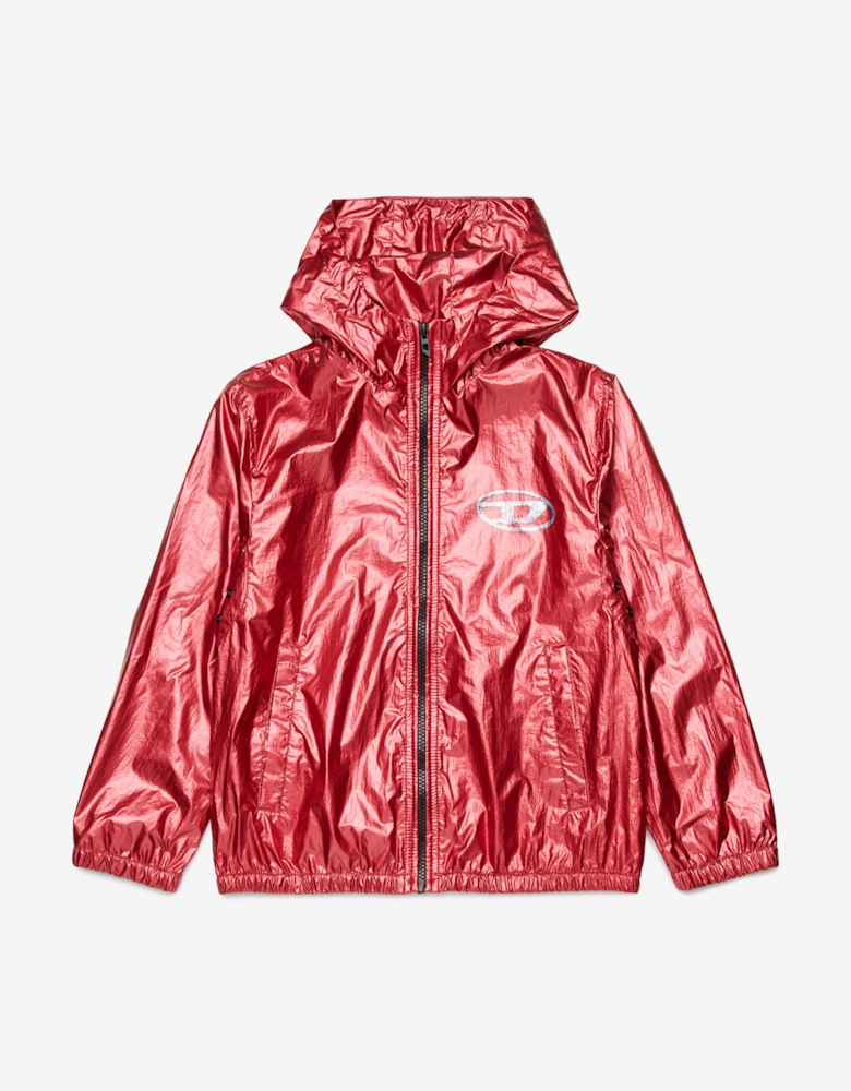 Kids Metallic Effect Zip Up Jacket in Red