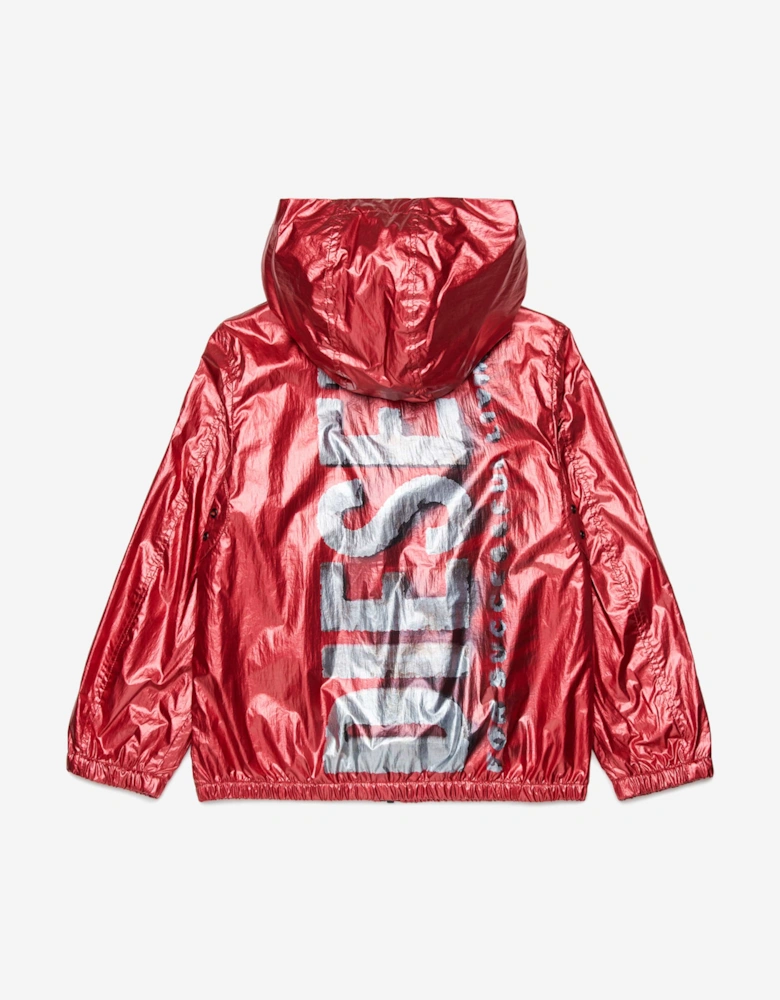 Kids Metallic Effect Zip Up Jacket in Red