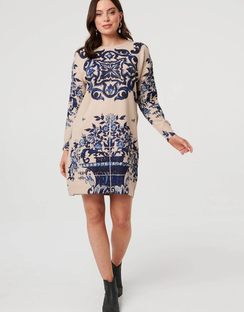 Baroque Print Short Jumper Dress