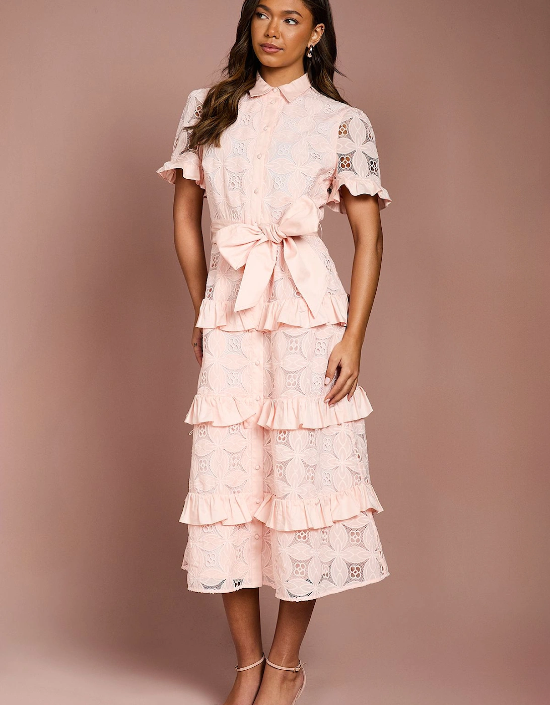 Tiered Lace Shirt Midi Dress, 2 of 1
