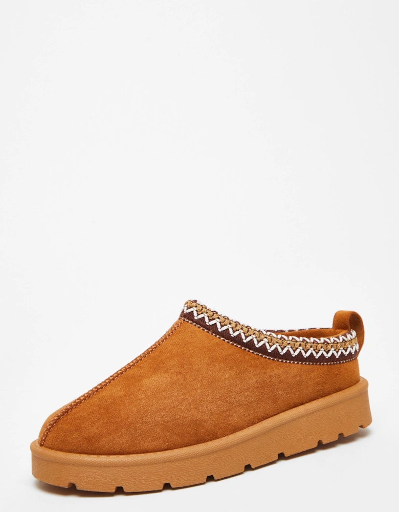 Light Tan Faux Suede Embroidered Slipper