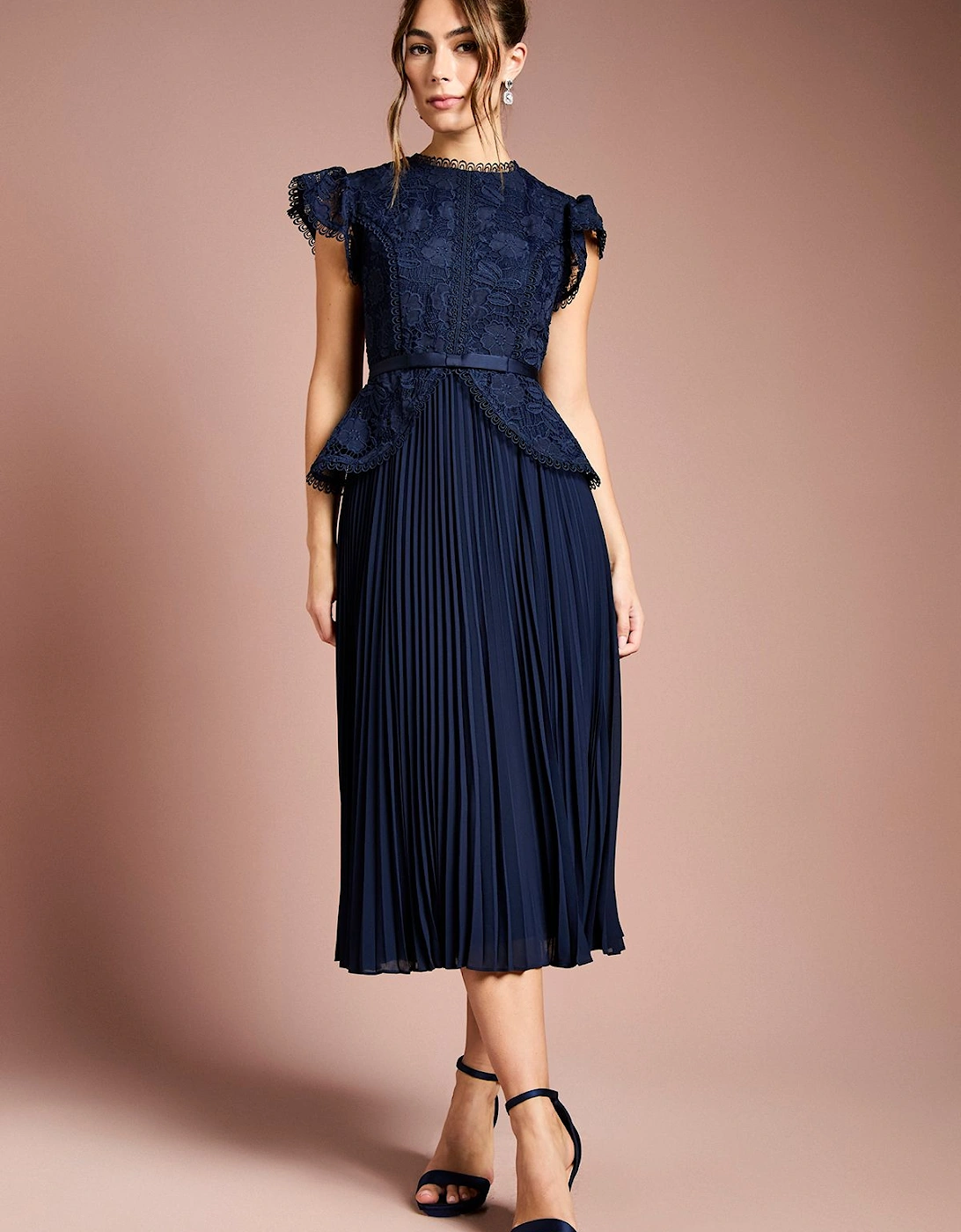 Lace Bodice Peplum Midi Dress, 2 of 1