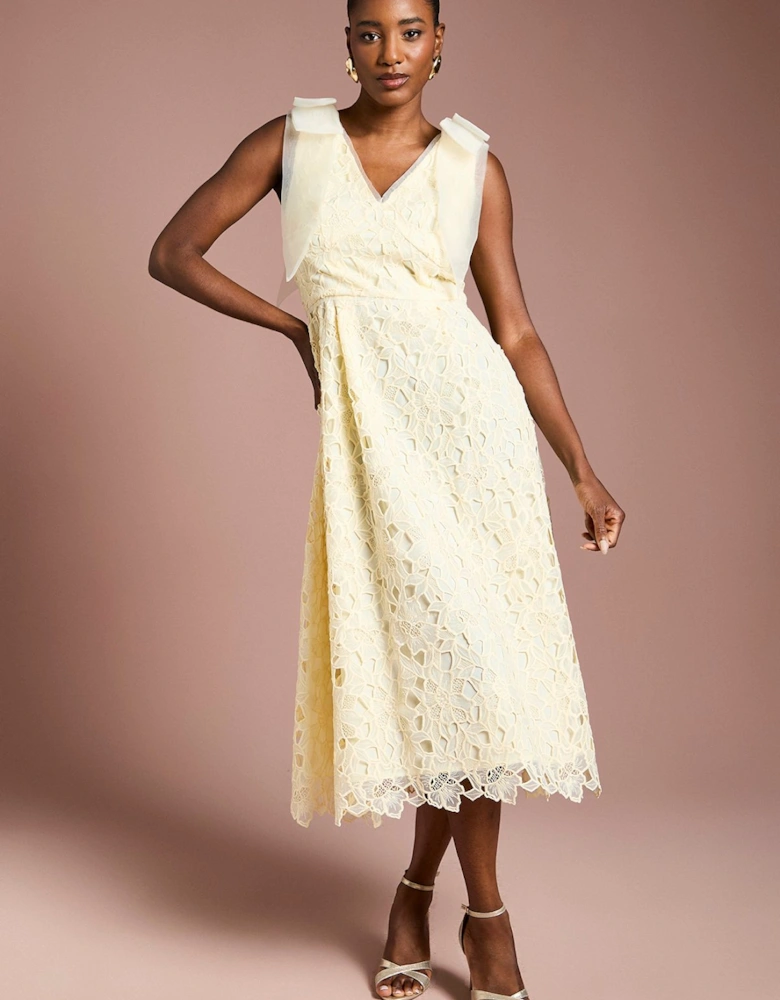 Shoulder Organza Lace Midi Dress