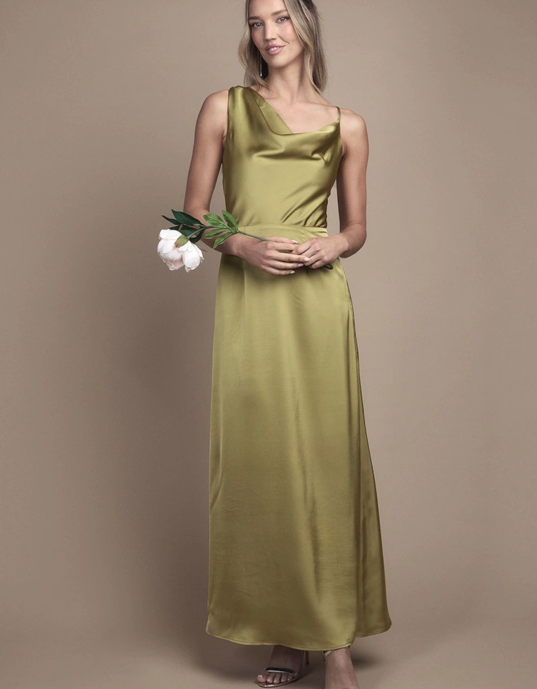 Strappy Cowl Neck Maxi Bridesmaid Dress