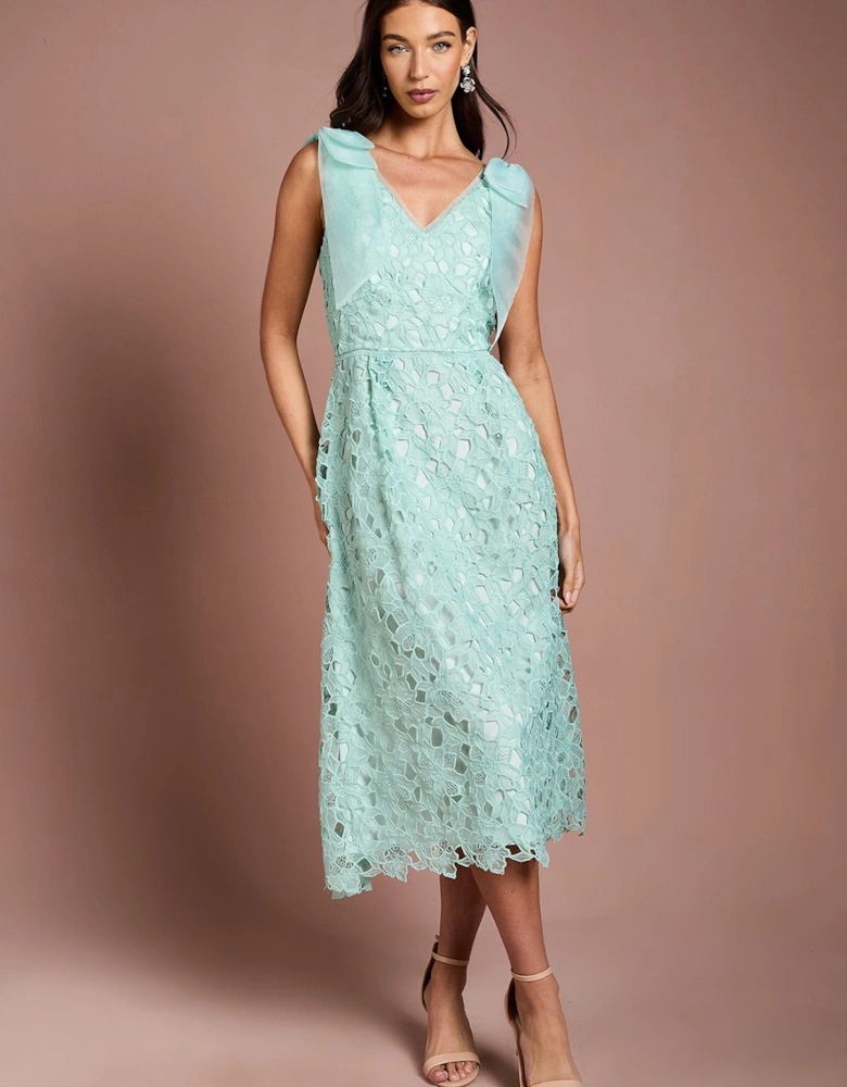 Shoulder Organza Lace Midi Dress