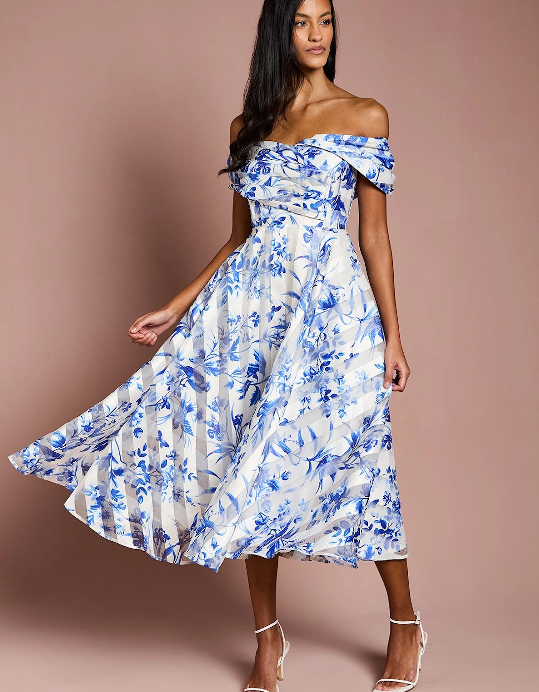 Petite Stripe Organza Pleated Top Midi Dress, 2 of 1