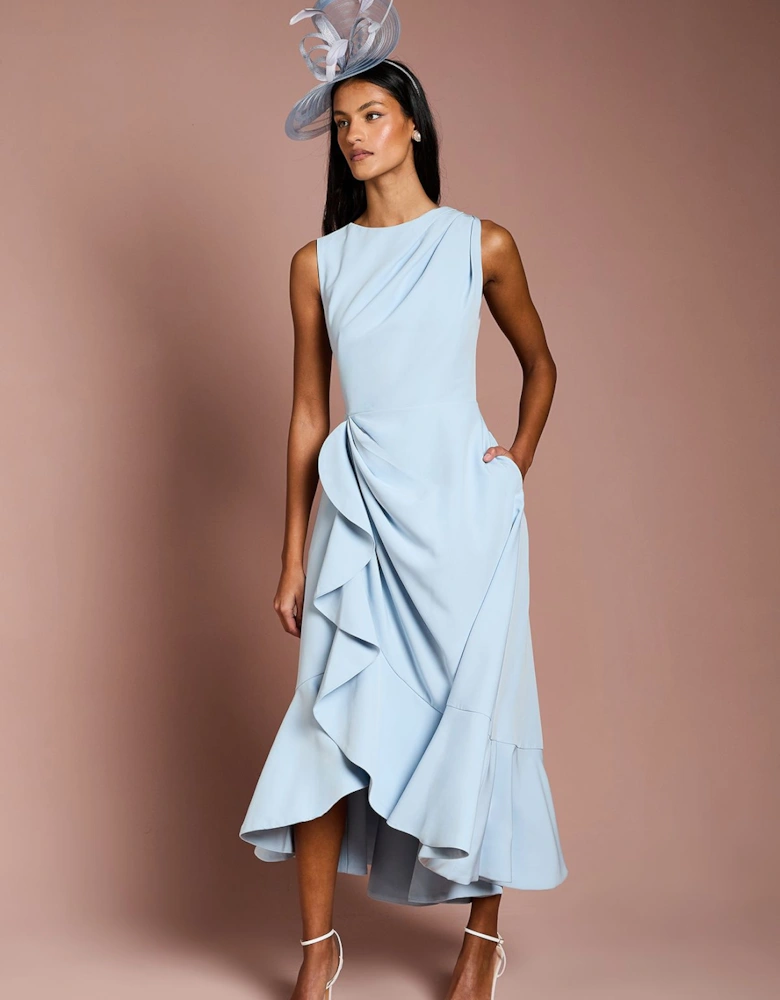 Petite Crepe Ruffle Dress With Low Back