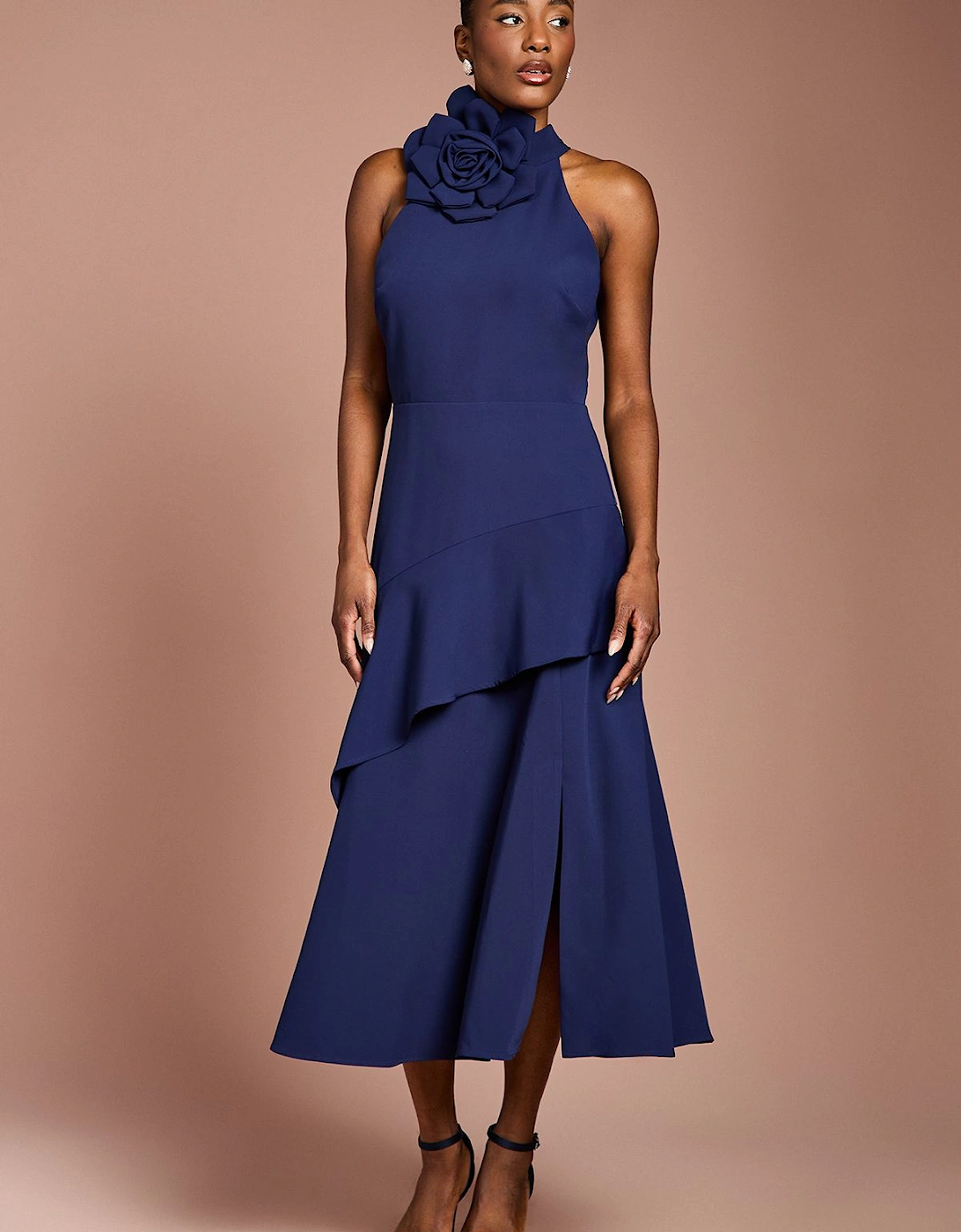 High Neck Corsage Detail Midi Dress, 2 of 1