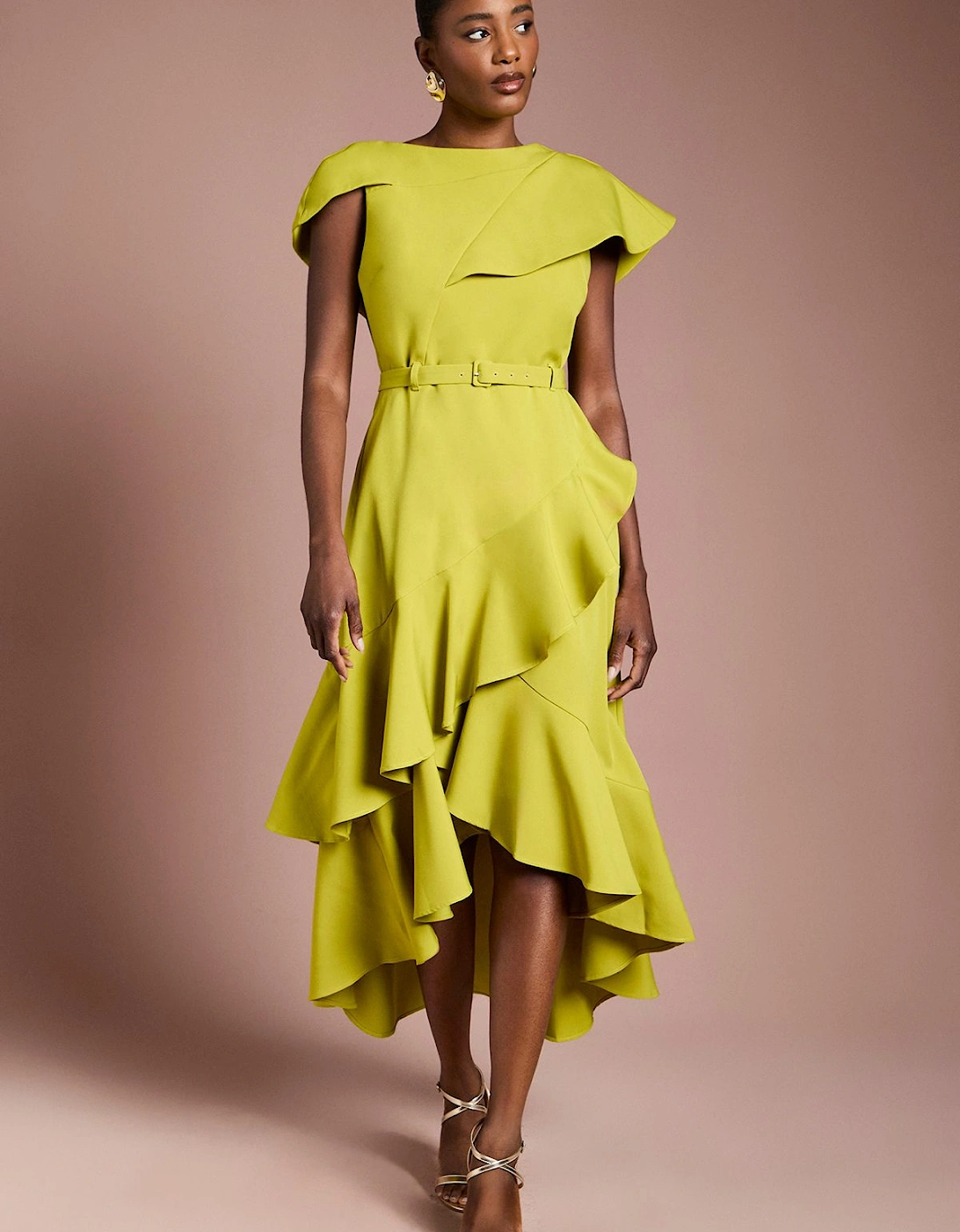 Waterfall Crepe Belted Midi Dress, 2 of 1