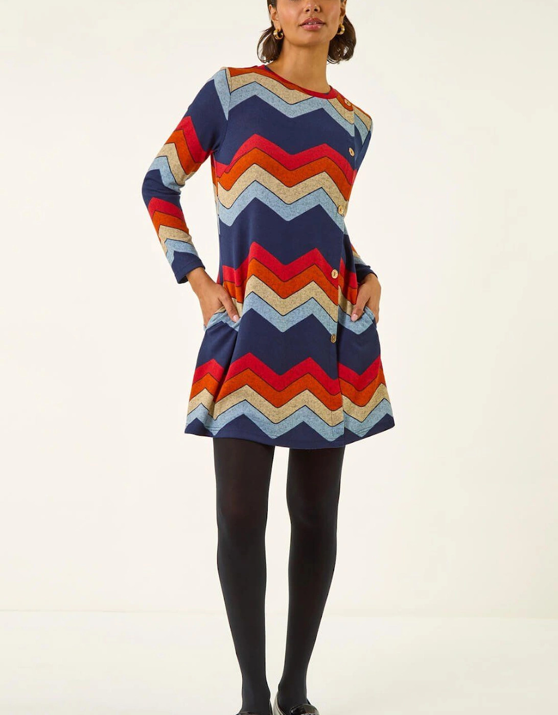 Zig Zag Side Button Dress, 2 of 1