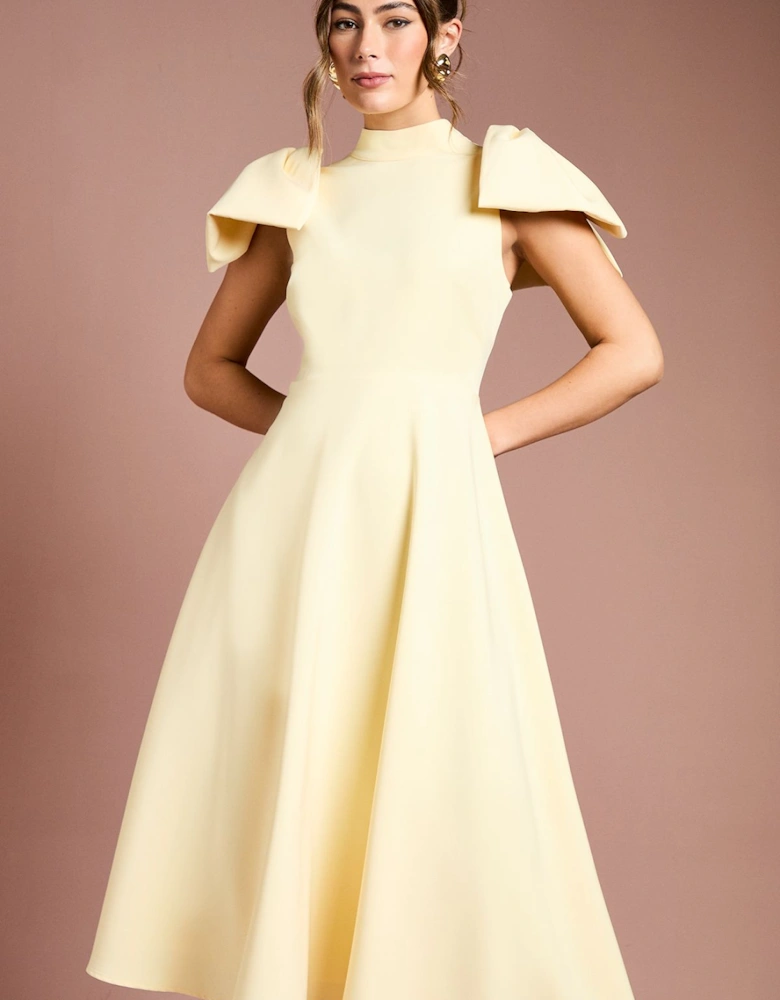 Bow Shoulder Crepe Midi Dress