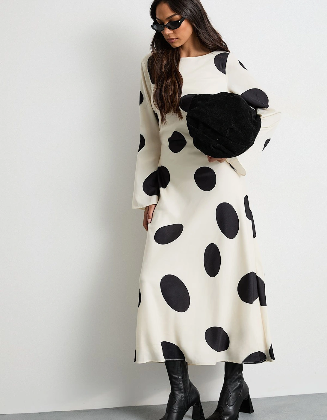 Polka Dot Scoop Back Long Sleeve Maxi Dress, 2 of 1