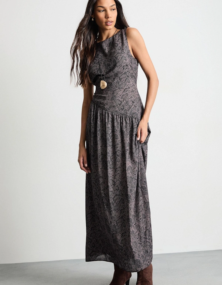 Printed Dropped Waist Chiffon Tiered Maxi Dress