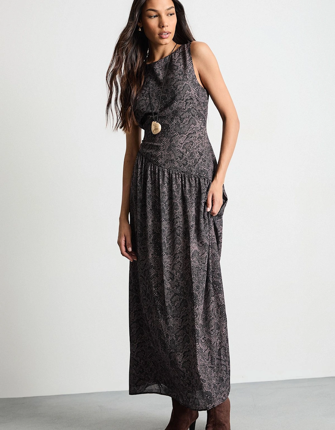 Printed Dropped Waist Chiffon Tiered Maxi Dress, 2 of 1