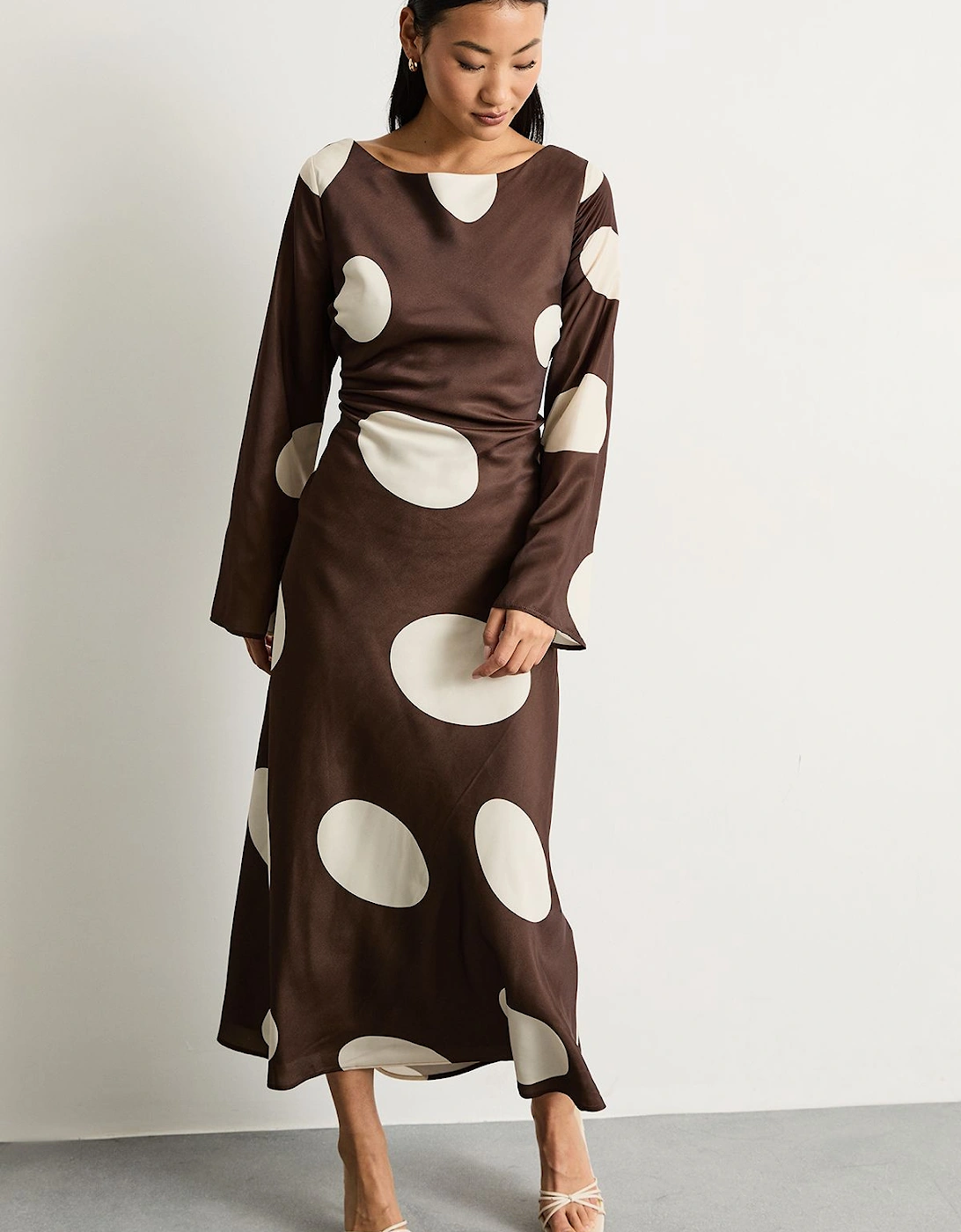 Petite Polka Dot Scoop Back Long Sleeve Maxi Dress, 2 of 1