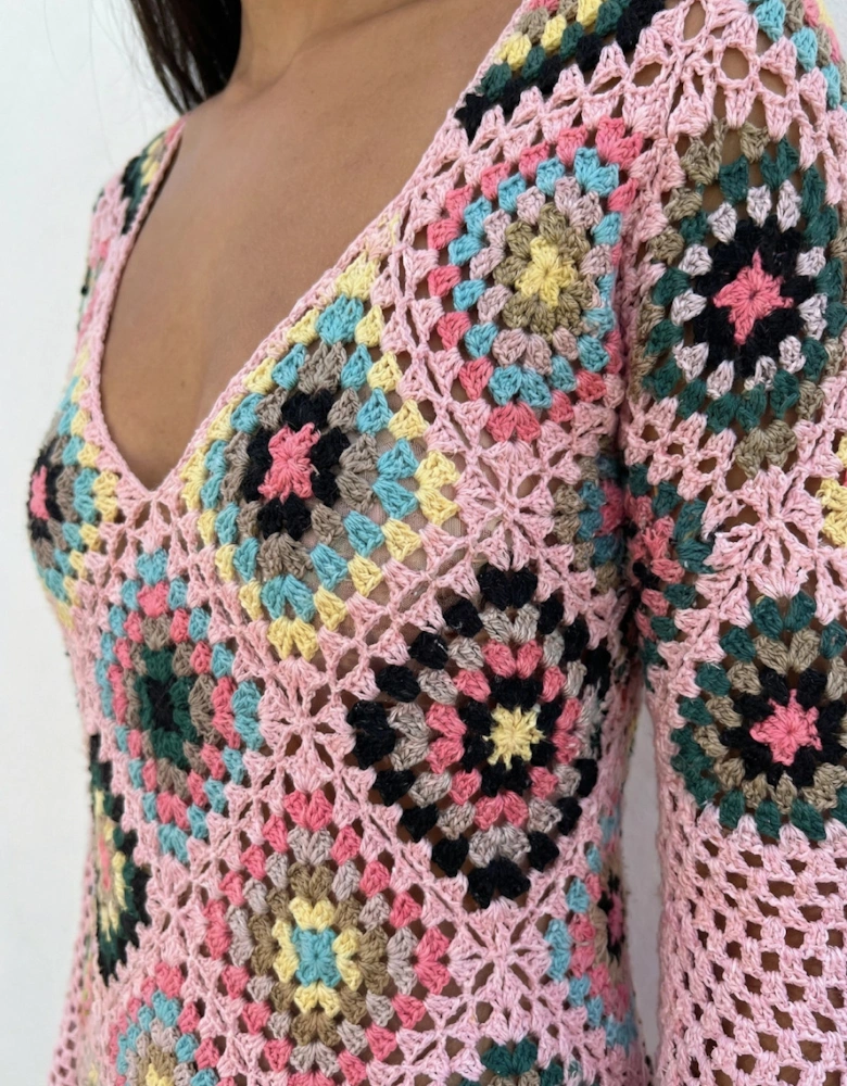 Spring Pink Crochet Dress