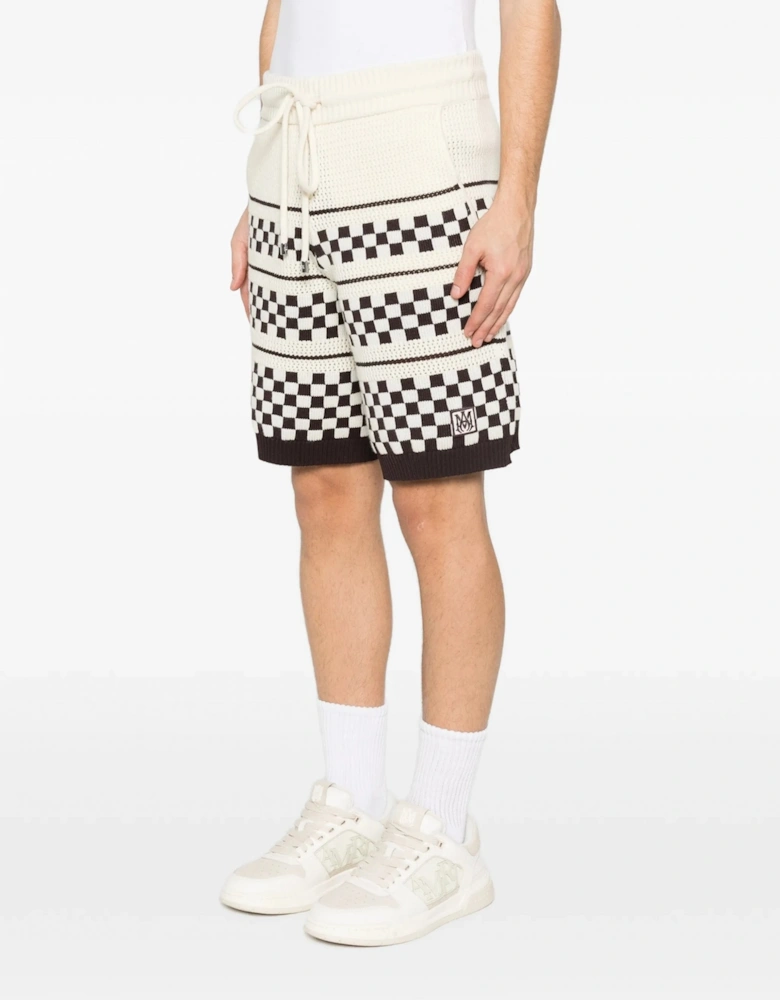 Checkered Mesh Shorts Cream