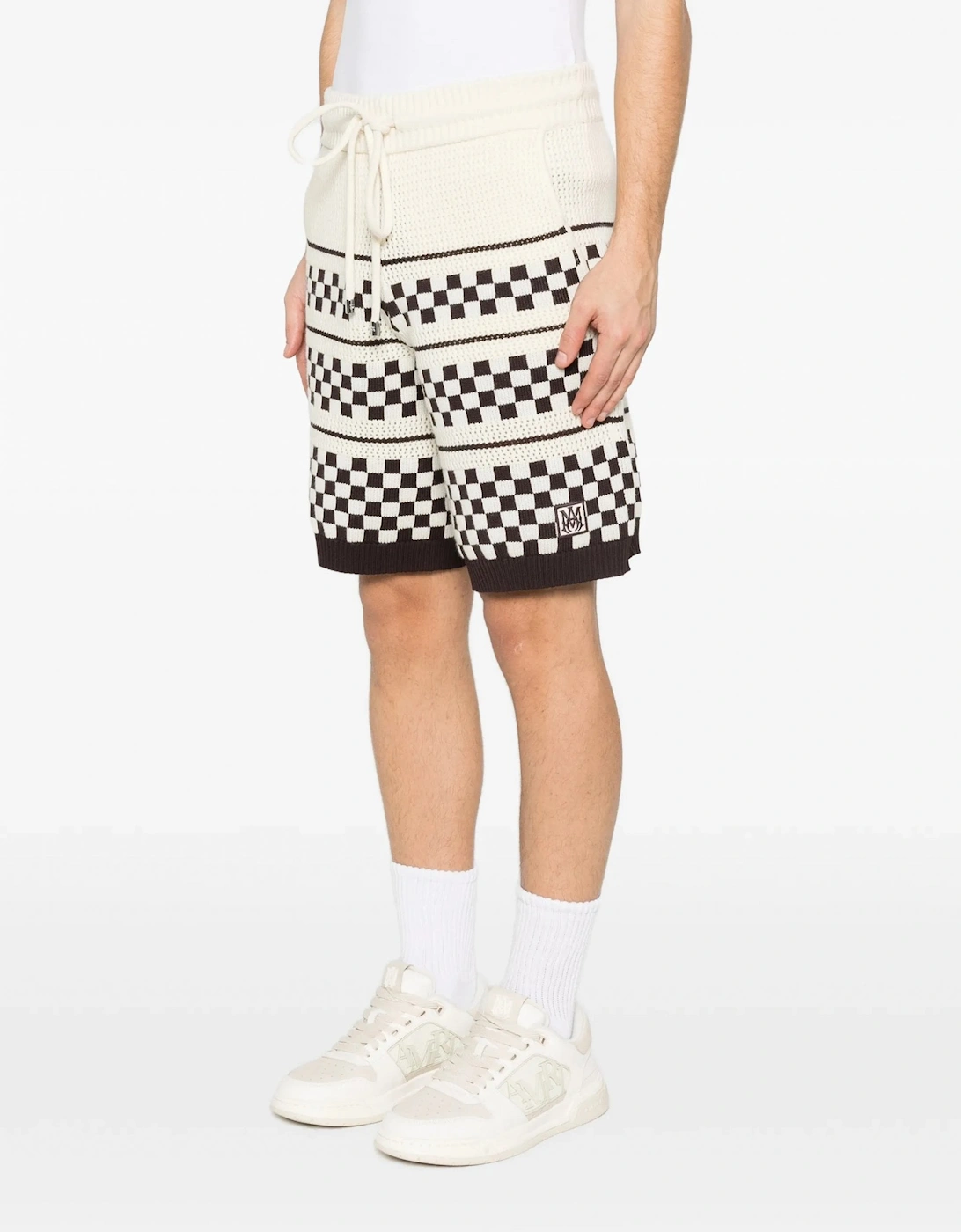 Checkered Mesh Shorts Cream