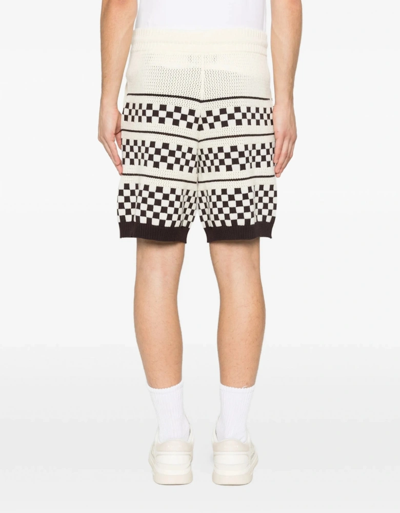 Checkered Mesh Shorts Cream