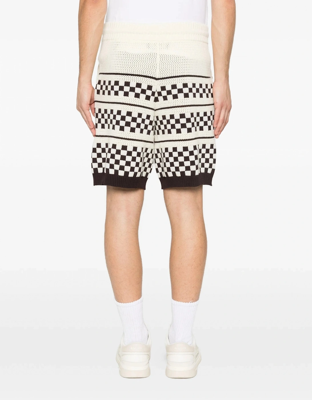 Checkered Mesh Shorts Cream